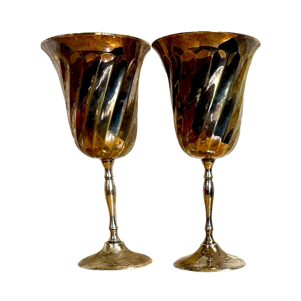 Electro plated nickel silver swirl goblets, set of 2